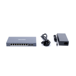 Switch Gigabit PoE+ / Administrable / 8 Puertos Gigabit PoE+ / 2 Puertos SFP / Configuración Nube Hik-Partner Pro / Modo Extendido hasta 300 Metros / 110 W