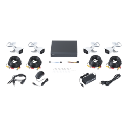 KIT TurboHD 1080p / DVR 8 canales con H.265+ / 4 Cámaras Bala Metálicas / Fuente de Poder / Accesorios de Instalación