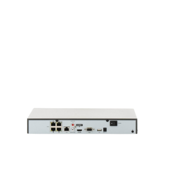 NVR 8 Megapixel (4K) (Compatible con Cámaras ACUSENSE) / 4 canales IP / 4 Puertos PoE+ / 1 Bahía de Disco Duro / Salida de Vídeo en 4K / 300 Metros PoE Modo Extendido