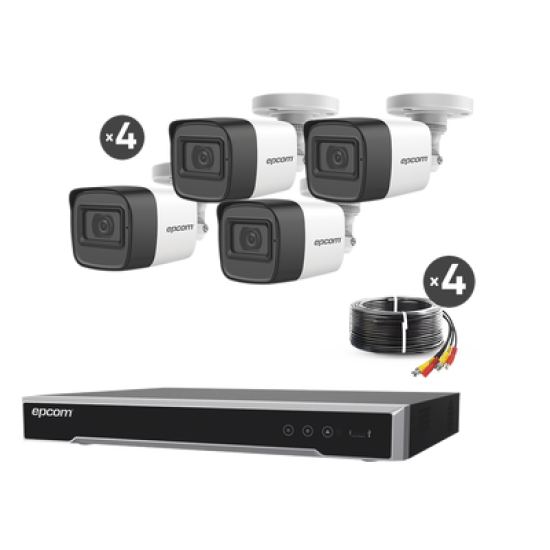 Kit TURBOHD 5 Megapixel / DVR 4 Canales / 4 Cámaras de 5 Megapixel con Micrófono Integrado / 4 Cables 18 Metros / Fuente de Poder Profesional 