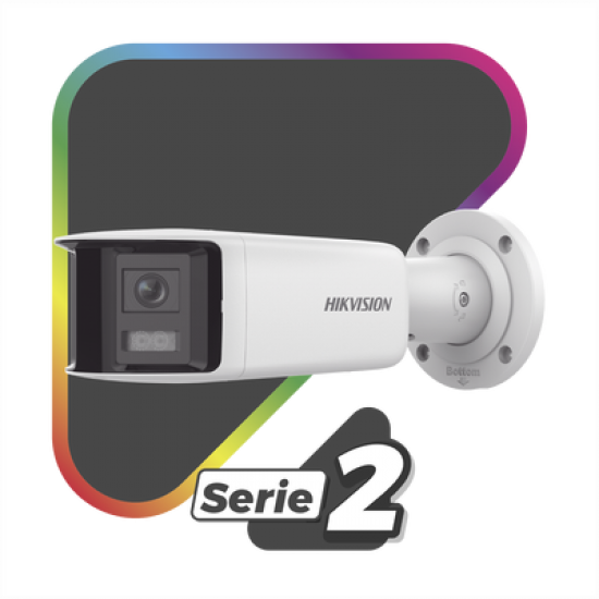 [FlexVu] [ PROTECCIÓN ACTIVA ] Bala IP Panorámica 4 Megapixel / 2 Lentes 2.8 mm (180°) / Imagen a Color 24/7 (ColorVu) / PoE / WDR 130° / IP67 / ACUSENSE / Luz Estroboscópica y Alarma Audible / 40 mts Luz Blanca / Micro SD
