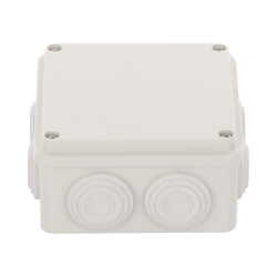 Caja Derivación-Conexión de Plástico (100 X 100 X 54 mm) con 7 Glándulas de Goma. Para Instalaciones Comerciales, Residenciales e Industriales. Incluye Tornillería para su Tapa. 