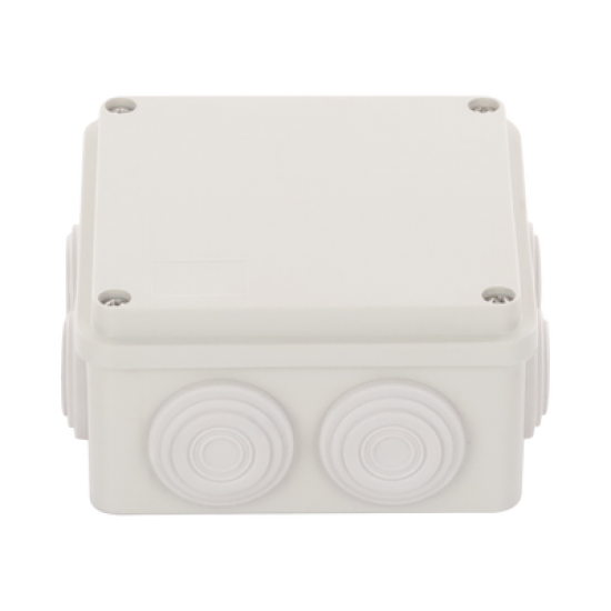 Caja Derivación-Conexión de Plástico (100 X 100 X 54 mm) con 7 Glándulas de Goma. Para Instalaciones Comerciales, Residenciales e Industriales. Incluye Tornillería para su Tapa. 