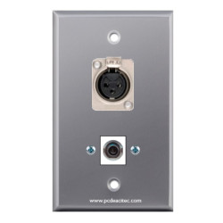 Placa Tapa Metálica XLR soldable hembra + Jack 3.5 mm audio Keystone en Aluminio