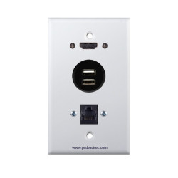 Placa Tapa HDMI 4k pigtail + doble USB 2.0 pigtail + Jack RJ45 Cat6 en ABS