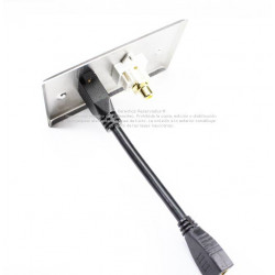 Placa Tapa HDMI pigtail + Jack RCA en Acero Inoxidable