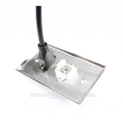 Placa Tapa HDMI pigtail + Coaxial tipo F para antena en Acero Inoxidable