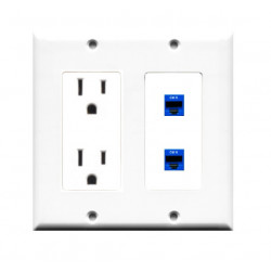 Placa Tapa Contacto Eléctrico Doble + 2 Cat6 Cople ABS