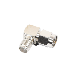 Adaptador en Ángulo Recto, de Conector SMA Macho a SMA Hembra Níquel/ Oro/ Teflón.