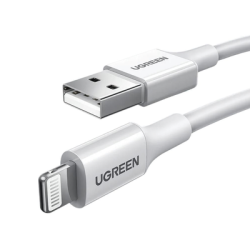 Cable USB-A a Lightning | 1 Metro | Certificado MFi | Carga Rápida 5V/2.4 A| 480 Mbps | PD | Conector C89 | Adecuado para iPhone, iPad y iPod | Protección Integrada | Caja de ABS | Cubierta de TPE | Color Blanco.