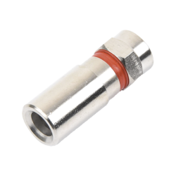 Conector F Macho de Compresión, Metálico para cable RG-59, Cuerpo de Bronce Niquelado.