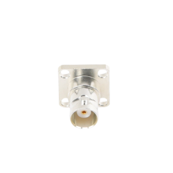 Conector BNC Hembra para Chasis, 4 Perforaciones con 12.7 mm, Plata/ Oro/ Teflón.