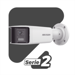 [PROTECCIÓN ACTIVA] Bala IP 4 Megapixel / 2 Lentes de Lente 2.8 mm (Imagen Panorámica 180°) / 40 mts IR / Exterior IP67 / Luz Intermitente y Alerta de Audio / Audio Bidireccional / ACUSENSE / WDR 120 dB / Micro SD