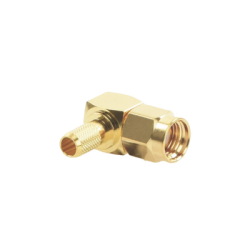 Conector SMA Macho Inverso en Ángulo Recto de Anillo Plegable para Cables RG-58/U, RG-142/U, Oro/ Oro/ Teflón.