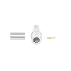 Conector QMA (Quick Mate) Macho, Anillo Plegable para RG-8/X, LMR-240, Bronce Blanco/Oro/Teflón.