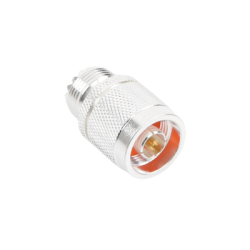 Adaptador en Línea, de Conector N Macho a UHF Hembra (SO-239), Plata/ Oro/ Teflón.