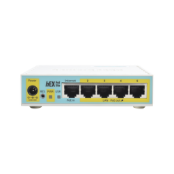 (hEX PoE LITE) RouterBoard, 5 Puertos Fast Ethernet, 4 con PoE Pasivo, 1 Puerto USB