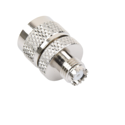Adaptador en Línea de Conector Mini UHF Hembra a UHF Macho (PL-259), Níquel/ Oro/ Teflón.