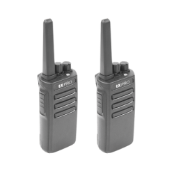 Par de radios TX500 VHF 136-174 MHz con 5 watts de potencia, 16 Canales Preconfigurados.