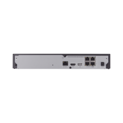 NVR 4 canales grabacion hasta 8MP / H.265, H.264 / P2P Wisenet / 4 puertos PoE Plug and play / soporta 1 disco duro (no incluido).
