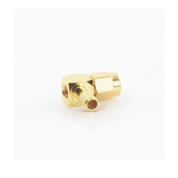 Conector SMA Macho Inverso en Ángulo Recto de Anillo Plegable para Cables RG-58/U, RG-142/U, Oro/ Oro/ Teflón.