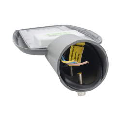 Luminaria LED de 50 W/ 100 - 265 V CA ~50/60 Hz / Fotocelda / Color Blanco/ Dimensiones 160 x 390 x 78 mm / Ángulo de Luz 135°.