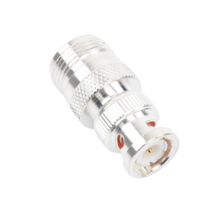 Adaptador en Linea para 50 Ohm, de Conector N Hembra a BNC Macho, Plata /Oro /Teflón.