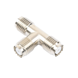 Adaptador en T, de Conector Mini-UHF Hembra a Doble Mini-UHF Hembra, Níquel/ Plata/ Teflón.