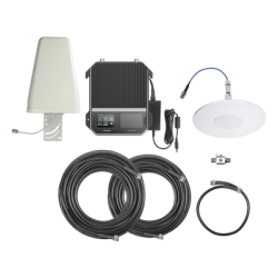 KIT Amplificador de señal celular 4G LTE, 3G y VOZ con antena direccional. Especial para cubrir áreas de hasta 4300 Metros Cuadrados por ser de grado comercial e industrial. Soporta múltiples operadores, tecnologías y usuarios.