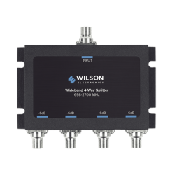 Divisor de potencia de 4 vías para la distribución de señal a dos antenas de servicio | 6 dB de pérdida por puerto | Conectores F hembra