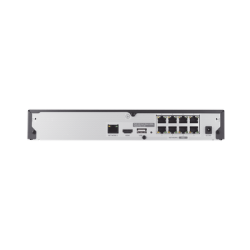 NVR 8 canales soporta hasta 8MP / H.265 / P2P Wisenet / 8 puertos PoE Plug and Play.