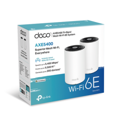 Kit 2 Routers Inalámbricos MESH Interior para Hogar / Doble Banda Wi-Fi 6E AX5400 Mbps / 3 Puerto Gigabit WAN/LAN / 4 Antenas Internas / Administración Mediante la App Deco (iOS, Android) / Protección HomeShield