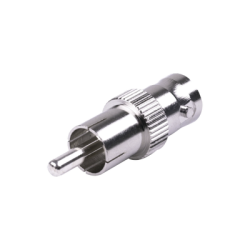 Adaptador de BNC Hembra a RCA Macho en 50 Ohm para Fono, uso en Aplicaciones de Audio-Video, Níquel/ Plata/ Delrin.