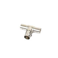 Adaptador en T para 75 Ohm de triple conectores BNC Hembras, Níquel/ Oro/ Teflón.