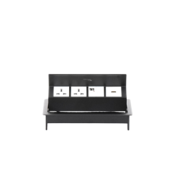 Caja Horizontal tipo Hub para escritorio color negro, con 1 Puerto HDMI Hembra-Hembra, 1 puerto RJ45 Cat6,  2 Puertos USB (Solo carga),  y 2 Contactos eléctricos universales