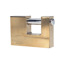 Candado de acero para Cortina Metálica / Medida 80 mm/ Acabado Latón Brillante / Nivel de Seguridad 6 / Llave Estándar.
