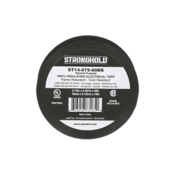 Cinta Eléctrica STRONGHOLD para Aislar, de PVC, Uso General Reparación y Mantenimiento, Grosor de 0.18mm (7 mil), Ancho de 19mm, y 18m de Largo, Color Negro