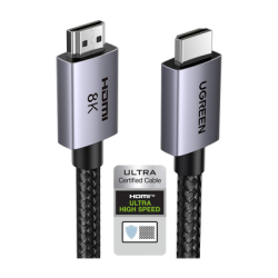 Cable HDMI 2.1 de 8K@60Hz | 3 metros | 48Gbps | HDR10+ | 3D Inversivo| eARC | Dolby ATMOS |   VVR | QMS | QFT | ALLM | 3 modos de Visualización | Certificado HDMI 8K | Niquelado | Nylon Trenzado | Carcasa de Aluminio.