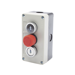 Botonera Triple con Boton de Stop Tipo Enclavado / Para Barreras Vehiculares, Operadores Corredizos y Abatibles. 