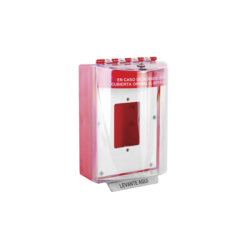 Cubierta Universal De Policarbonato Con Espaciador y Placa De Montaje Interna, Texto De Incendio En Español, Interior/Exterior, Serie Universal Stopper®