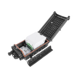 Caja de Distribución de Fibra Óptica para 48 empalmes con 16 acopladores SC/APC, enterrado directo, IP68