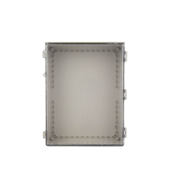 Gabinete Plástico ABS, Puerta Transparente, Uso en Intemperie (350 x 460 x 160 mm) Cierre por Broches Inoxidables y Permite Cerrado con Candado y Llave (Perno 5mm) No Incluido