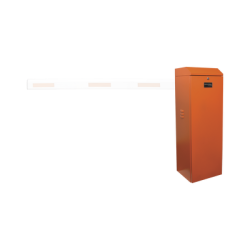 Barrera vehicular izquierda / Soporta brazo de hasta 3 m / Apertura en 1.5 s /Final de carrera ajustable por programación / Movimiento fluido / Diseño elegante color naranja