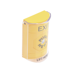 Botón de Salida, Texto en Ingles, Tapa Protectora de Policarbonato Súper Resistente, Llave para restablecer, Bocina integrada de Advertencia