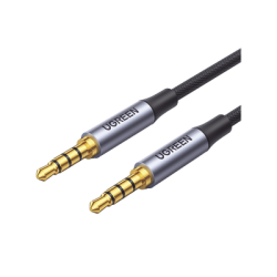 Cable Auxiliar de 3.5mm / Cable Audio Estéreo / Núcleo de Alambre de Cobre Esmaltado / Carcasa de Aluminio Azul + Nylon Trenzado /  Soporta Micrófono / 5 Metros