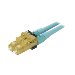 Conector de Fibra Óptica LC Duplex OptiCam, Multimodo 50/125 OM3/OM4, Pre-pulido, Color Aqua