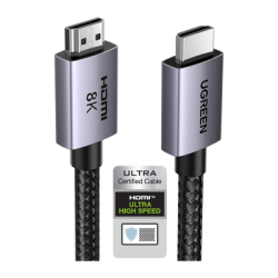 Cable HDMI 2.1 de 8K@60Hz | 2 m | 48Gbps | HDR10+ | 3D Inversivo| eARC | Dolby ATMOS |   VVR | QMS | QFT | ALLM | 3 modos de Visualización | Certificado HDMI 8K | Niquelado | Nylon Trenzado | Carcasa de Aluminio.