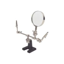 Soporte con lupa y dos brazos con clip. Ideal para trabajos de soldadura.