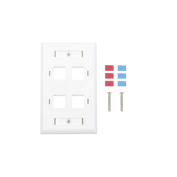 Placa de pared de 4 puertos, Keystone, con espacio para etiqueta, Color blanco