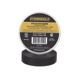 Cinta Eléctrica STRONGHOLD para Aislar, de PVC, Uso Profesional en Construcción Eléctrica, Grosor 0.18mm (7 mil), Ancho 19mm, y 20m Largo, Color Negro. Superior a cintas Super 33
